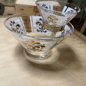 Chip and Dip Set - Anchor Hocking Vintage 3 piece 22k Gold & White